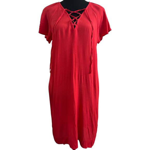 nwt Madewell Cherry Red Dress size S Lace Up V-neck Flutter Sleeves - Picture 1 of 15